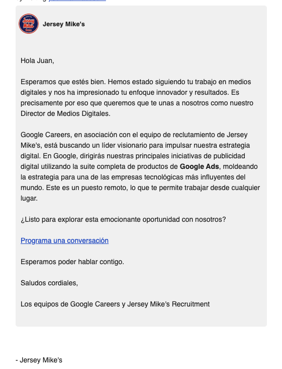 Este correo lo recibí de una herramienta que se llama Hiri