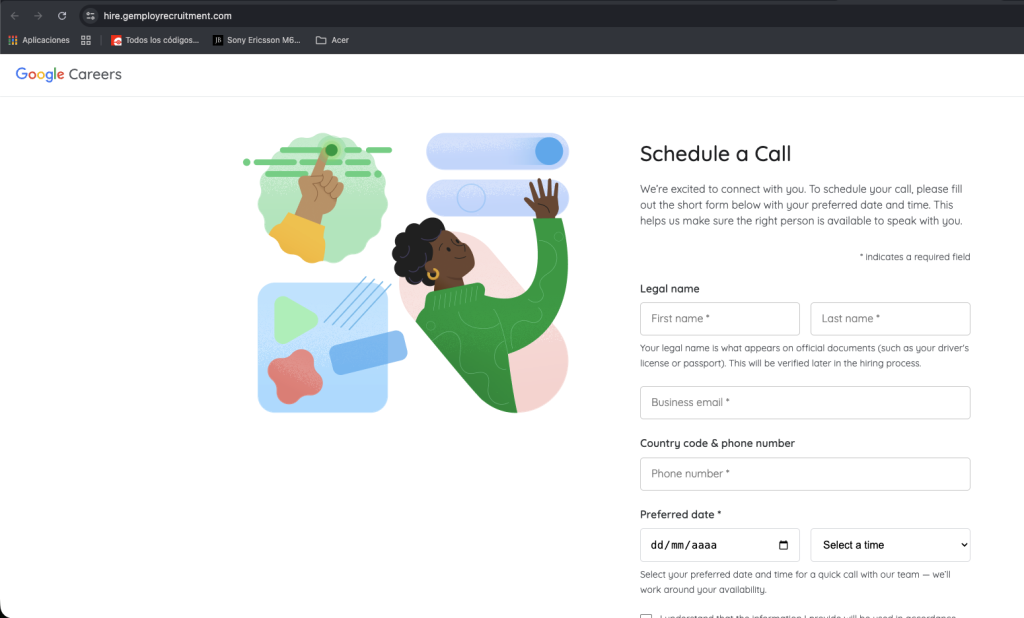 El dominio no es el mismo que usa Google Careers