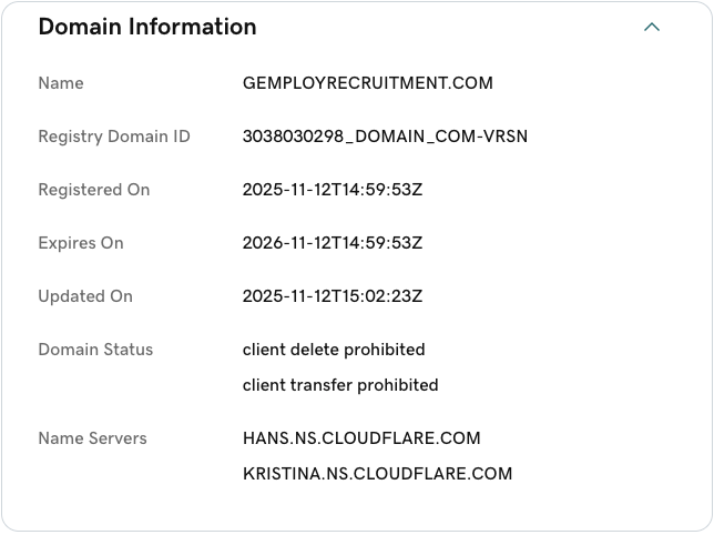 Ocultaron la data de registro del dominio, pero puedo observar que el registro fue en mi madrugada.